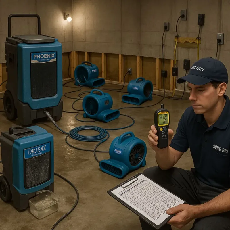 Structural Drying and Dehumidification process in Lake Wildwood, CA